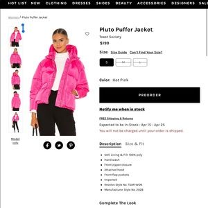 Toast puffer jacket in hot pink as seen on revolve